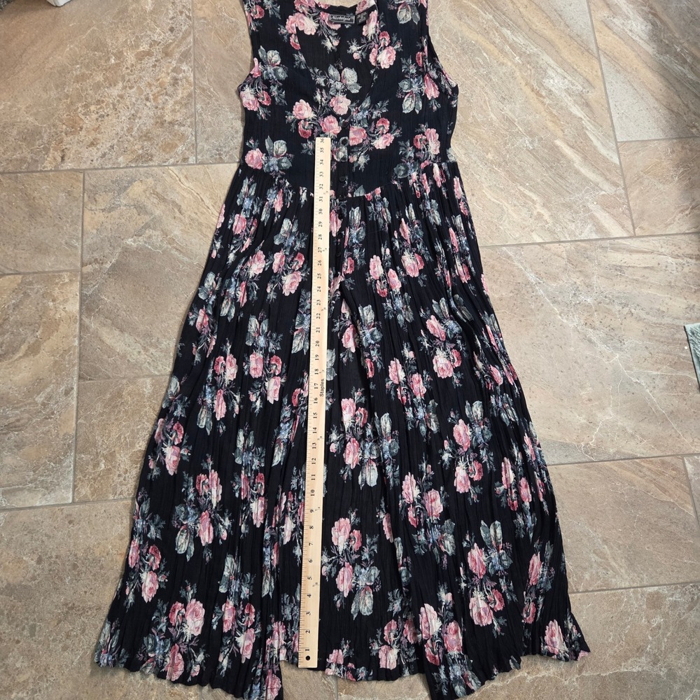 Vintage 90s‎ Nostalgia Womens Black Floral Crinkle Rayon Button Front Maxi S - Picture 4 of 9